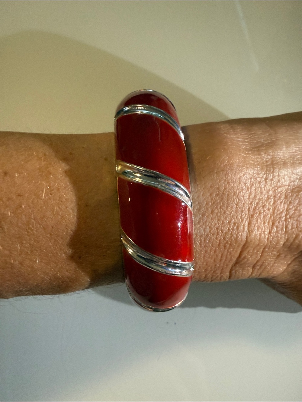 Stanley Red Enamel Cuff with Silver Spiral Bands